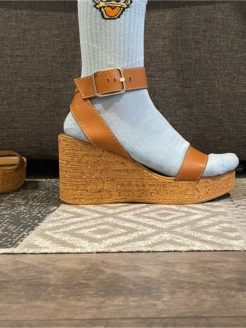 Coach and Four Tan Cork Wedge Sandals with Ankle Buckle